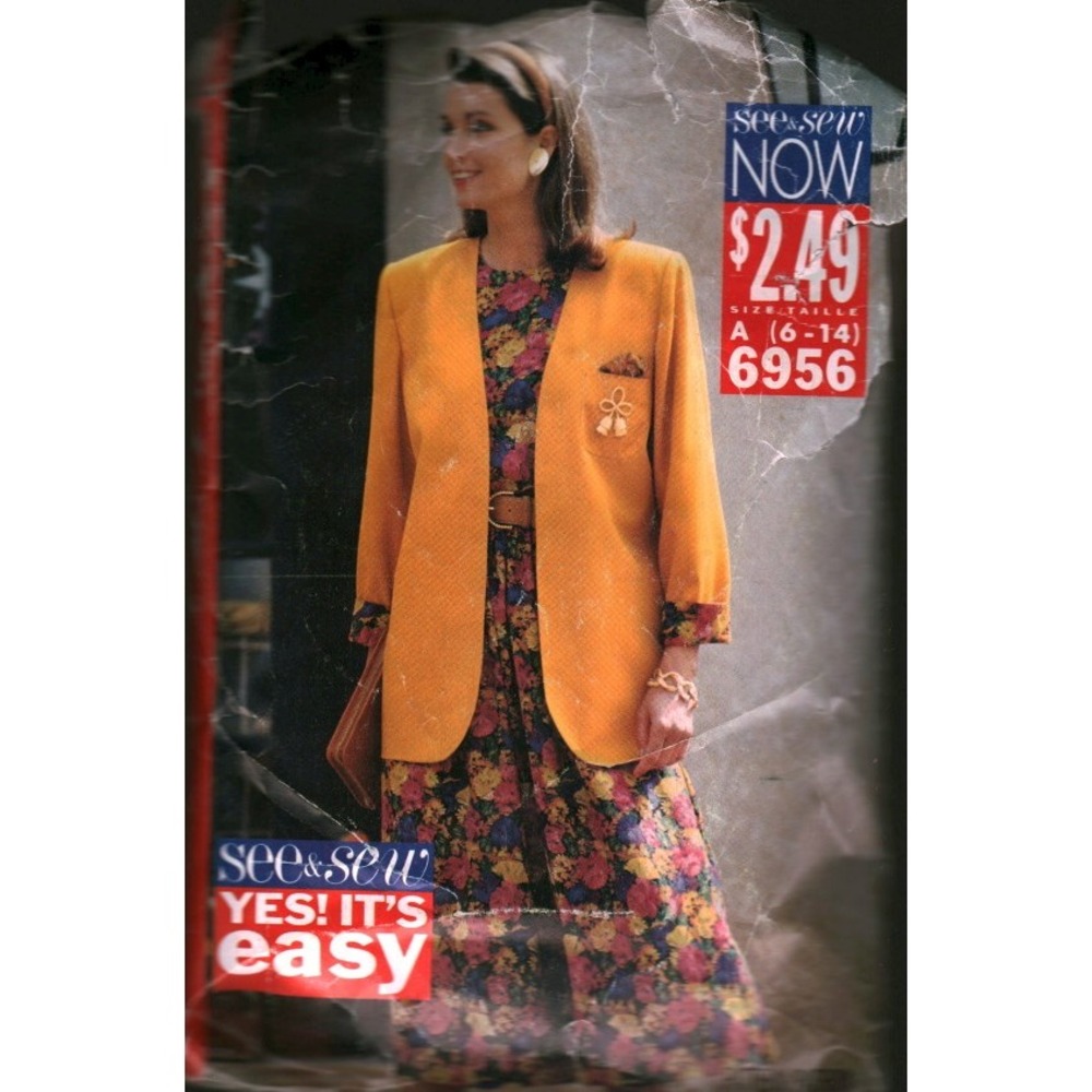Butterick See & Sew 6956 Vintage Sewing Pattern Jacket Top Skirt‎ Size 6-10 CUT